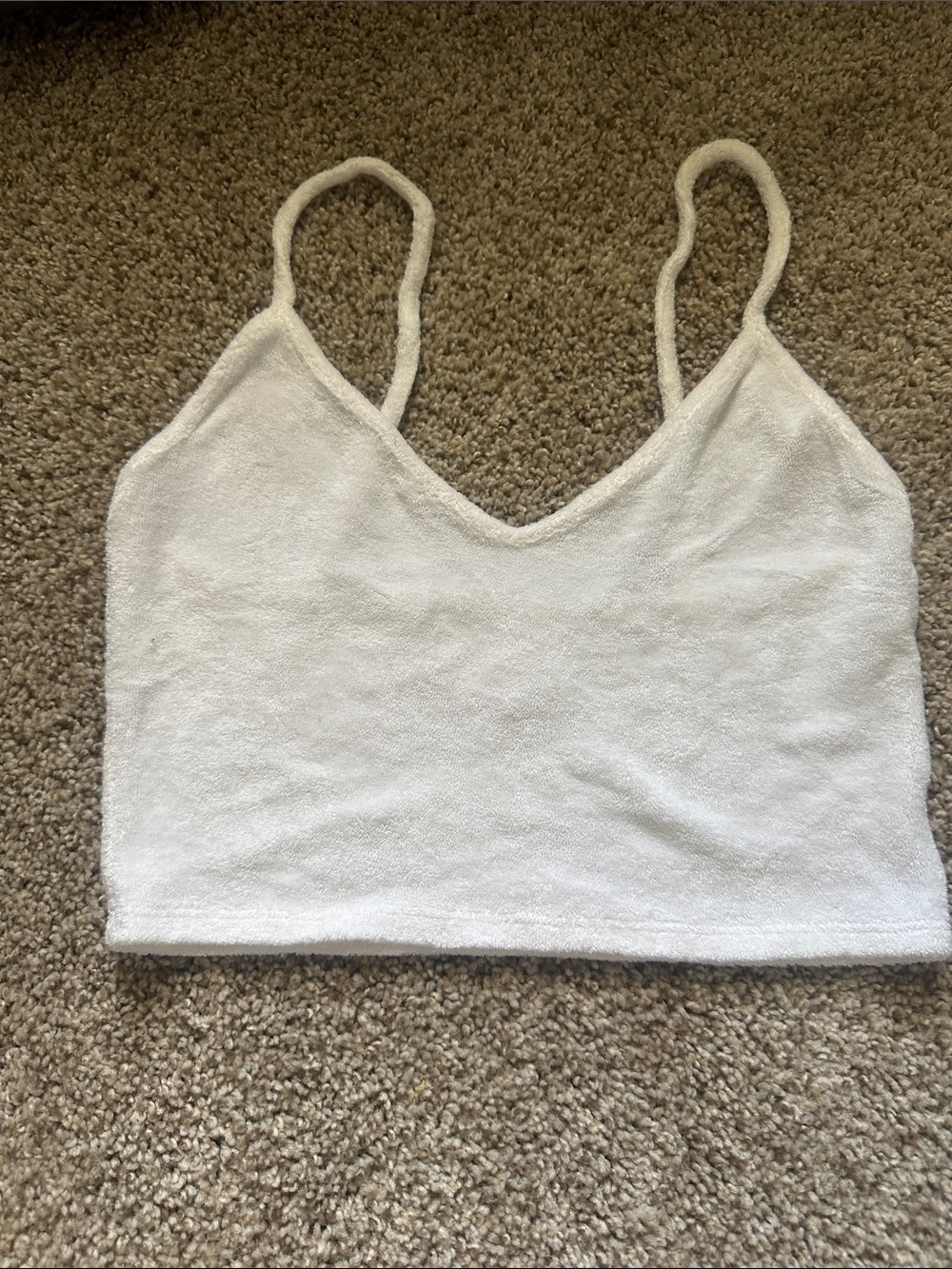 White Terry Cloth Cropped Tank Top - Women